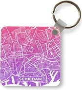 Sleutelhanger - Uitdeelcadeautjes - Stadskaart - Schiedam - Paars - Nederland - Plastic
