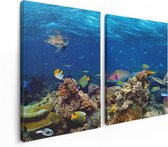 Artaza Canvas Schilderij Tweeluik Vissen met Koraalrif in de Oceaan - 120x80 - Foto Op Canvas - Canvas Print