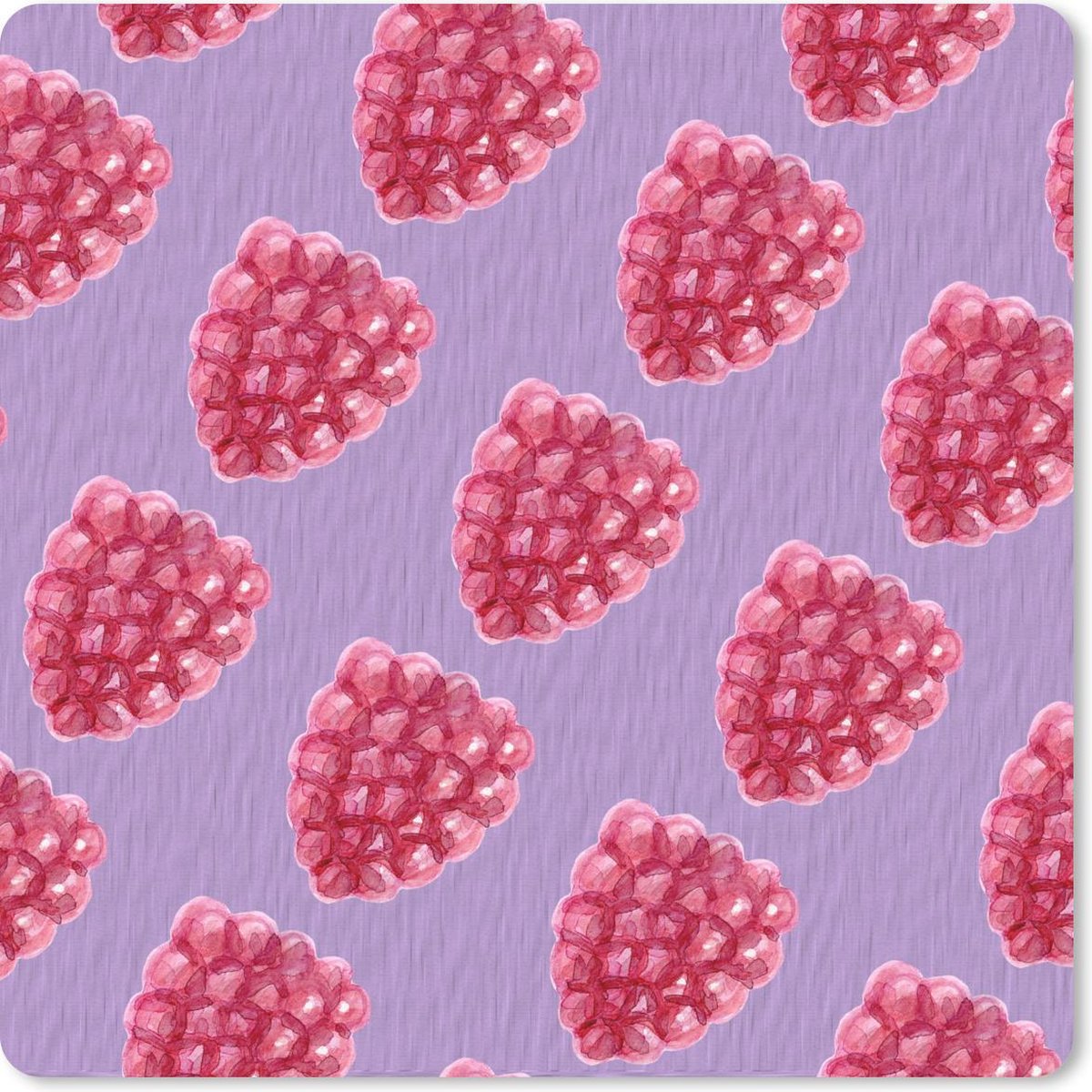 Muismat 20x20 cm - Mousepad Framboos - Fruit - Paars - Sjablonen - Muismatten