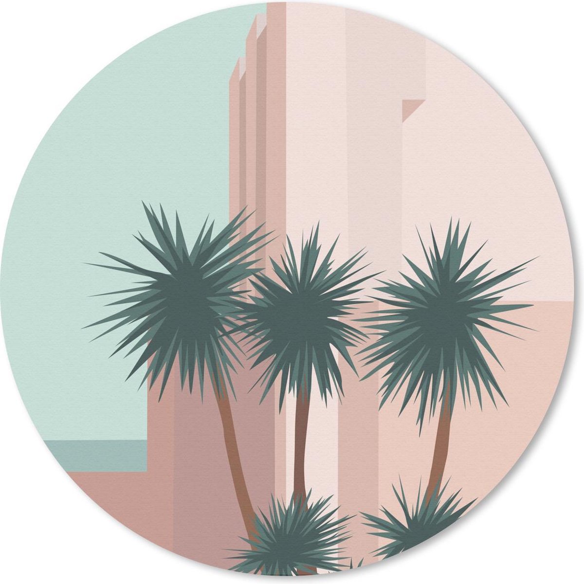 Muismat rond 30x30 cm - Mousepad Zomer - Palmbomen - Gebouwen - Ronde muismatten