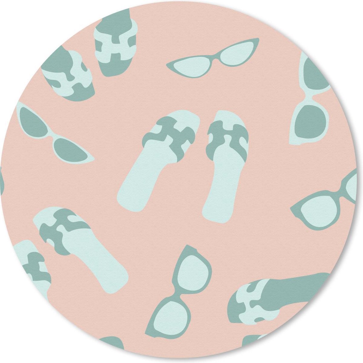 Muismat rond 20x20 cm - Mousepad Zomer - Slippers - Zonnebrillen - Ronde muismatten