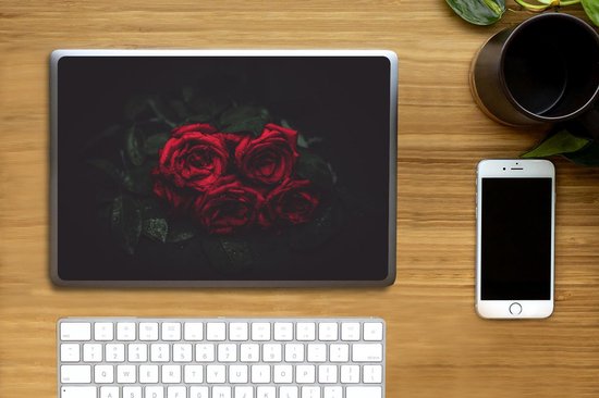 Sticker ordinateur portable - 14 pouces - Roses - Rouge - Zwart