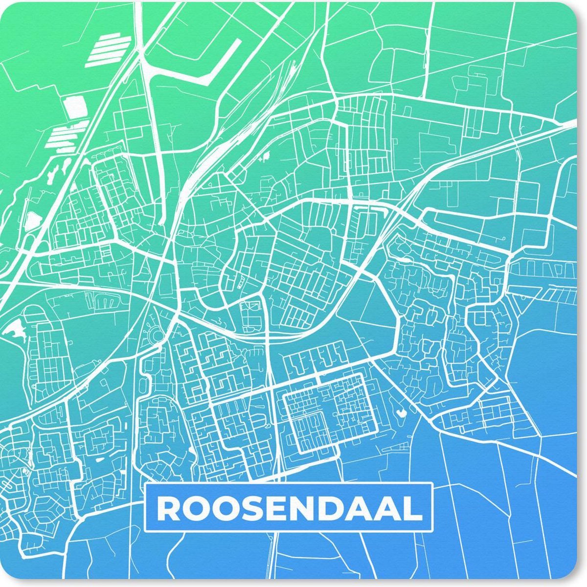 Muismat 30x30 cm - Mousepad Stadskaart - Roosendaal - Blauw - Groen - Muismatten