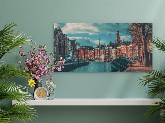 Artaza Toile Peinture Canal à Groningue - 40x20 - Klein - Photo sur Toile - Impression sur Toile