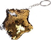 sleutelhanger met draai-pailletten zilver/goud 8 cm