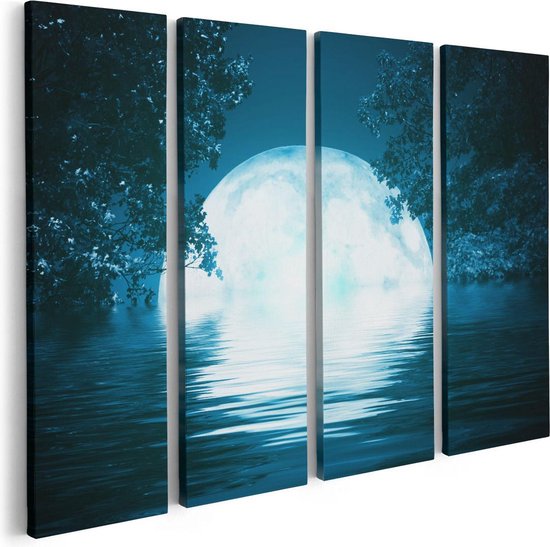 Artaza Canvas Schilderij Vierluik Volle Maan in het Water - 80x60 - Foto Op Canvas - Canvas Print