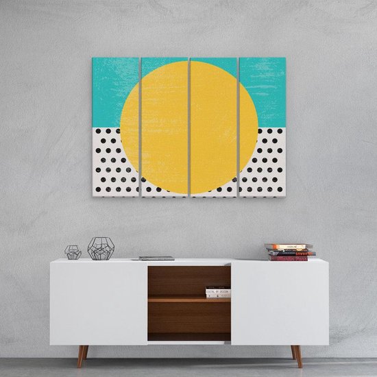Artaza - Quadriptyque de peinture sur toile - Art abstrait - Soleil avec des points noirs - 80x60 - Photo sur toile - Impression sur toile