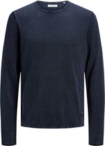 JACK & JONES slim fit trui katoen - O-hals - verwassen donkerblauw - Maat: M