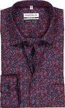 MARVELIS comfort fit overhemd - blauw met roze-rood gebloemd - Strijkvrij - Boordmaat: 50
