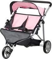 poppenbuggy tweeling roze/grijs 65 x 48 x 56 cm
