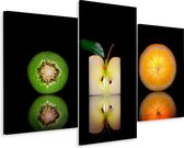 Schilderij - Kiwi, appel, sinaasappel, 3 luik, premium print