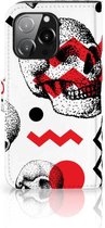 GSM Hoesje iPhone 13 Pro Bookstyle Case Skull Red