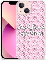 Back Cover Siliconen Hoesje iPhone 13 mini Hoesje met Tekst Flowers Pink Don't Touch My Phone