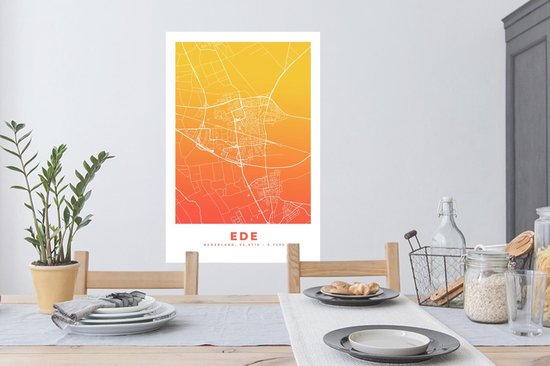 Stickers muraux - Plan de la ville - Ede - Nederland - Jaune - 60x90 cm - Feuille adhésive - Carte