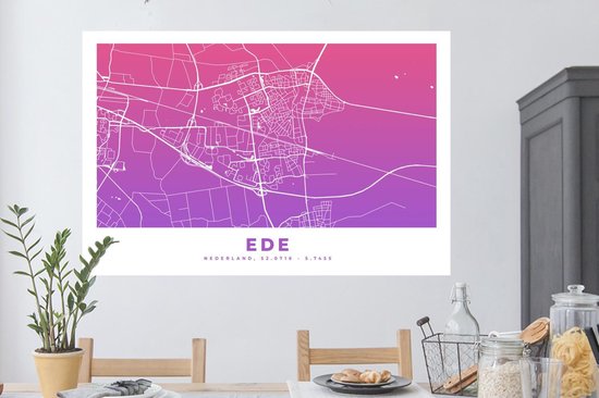 Stickers Stickers muraux - Plan de la ville - Ede - Pays- Nederland - Violet - 120x80 cm - Feuille adhésive - Carte