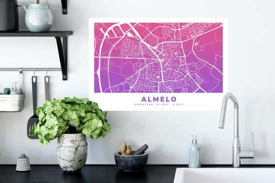 Stickers Stickers muraux - Plan de la ville - Almelo - Pays- Nederland - Violet - 60x40 cm - Feuille adhésive - Carte