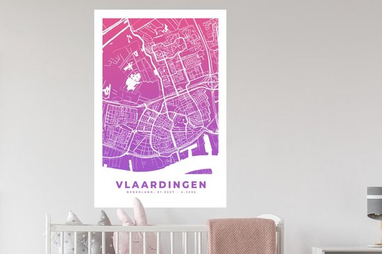 Stickers Stickers muraux - Plan de la ville - Vlaardingen - Violet - Pays- Nederland - 80x120 cm - Feuille adhésive - Carte