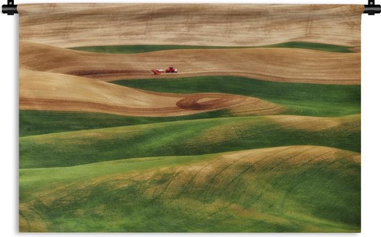 Wandkleed - Wanddoek - Tractor - Gras - Heuvel - 90x60 cm - Wandtapijt