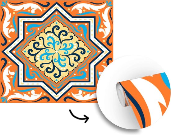 Motif carré avec une étoile sur fond orange avec décorations 240x240 cm