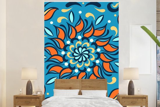 Abstrait et motif d'un tournesol orange sur fond bleu 180x280 cm