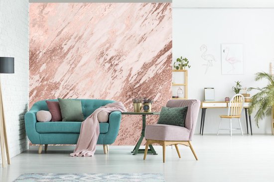 Behang - Fotobehang Marmer - Roze - Patroon - Breedte 240 cm x hoogte 240 cm