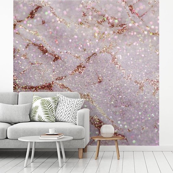 Papier peint - Papiers Papier peint photo Marbre - Violet - Glitter - Largeur 220 cm x Hauteur 220 cm