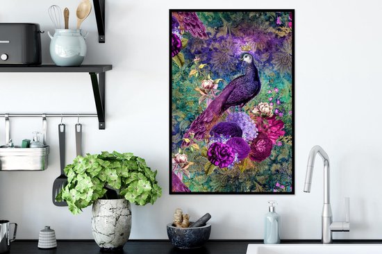 Affiche avec cadre Patterns - Violet - Paon - 40x60 cm