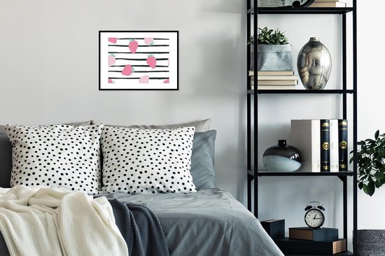 Poster in lijst - Fotolijst 40x30 cm - Posters - Zomer - Aardbeien - Pastel - Posterlijst zwart - Decoratie - Wanddecoratie woonkamer - Muurdecoratie slaapkamer