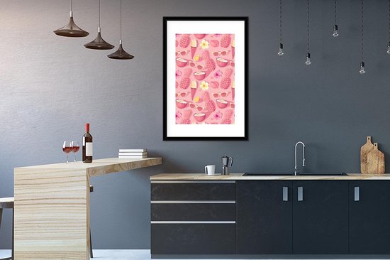 Cadre photo avec affiche - Été - Motifs - Rose - Pastel - 60x90 cm - Cadre pour affiche