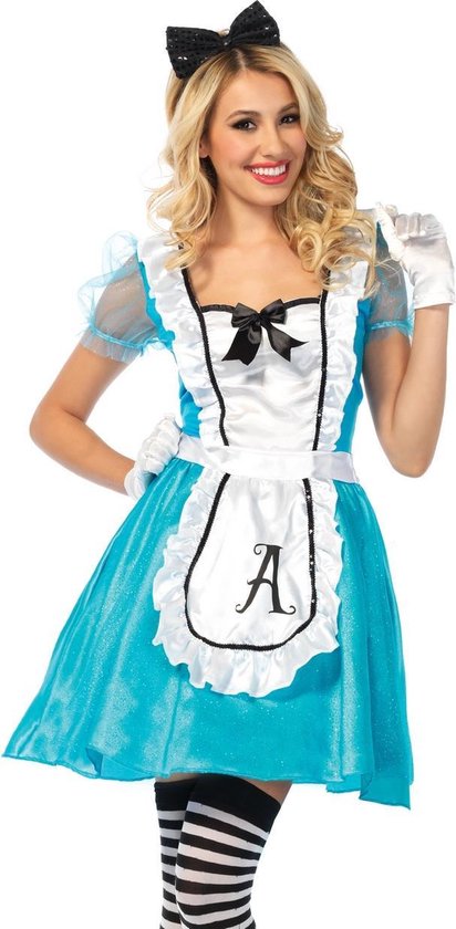 Wonderland - Alice In Wonderland Kostuum - Classic Alice - Vrouw - Blauw, Wit / Beige - Medium - Carnavalskleding - Verkleedkleding