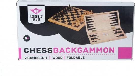 Afbeelding van het spel schaak/backgammon opklapbaar 29 cm hout naturel