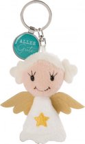 sleutelhanger Alles Gute junior 7 cm pluche wit/turquoise