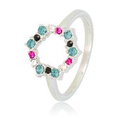 *My Bendel - Stijlvolle zilverkleurige ring met gekleurde stenen - Design ring met cirkel van kleurrijke zirkonia stenen - Met luxe cadeauverpakking