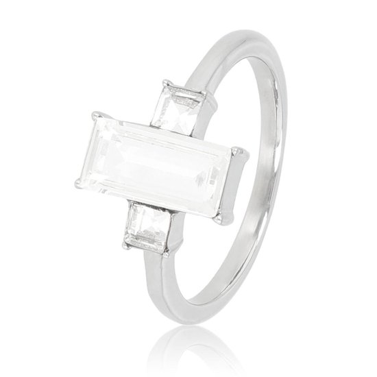 *My Bendel - Mooie zilveren ring met kristal steen - Elegante aanschuifring met een kristal stenen, gemaakt van edelstaal - Met luxe cadeauverpakking