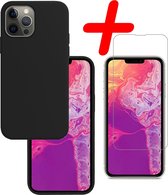 Hoes Geschikt voor iPhone 13 Pro Hoesje Siliconen Back Cover Case Met Screenprotector - Hoesje Geschikt voor iPhone 13 Pro Hoes Cover Hoesje - Zwart