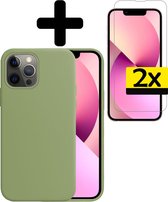 Hoesje Geschikt voor iPhone 13 Pro Hoesje Siliconen Case Met 2x Screenprotector - Hoes Geschikt voor iPhone 13 Pro Hoes Siliconen - Groen