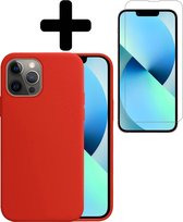 Hoesje Geschikt voor iPhone 13 Pro Hoesje Siliconen Case Hoes Met Screenprotector - Hoes Geschikt voor iPhone 13 Pro Hoes Cover Case - Rood