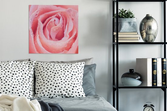 Tableau sur toile Rosée du matin sur les pétales de rose rose - 50x50 cm - Décoration murale Art