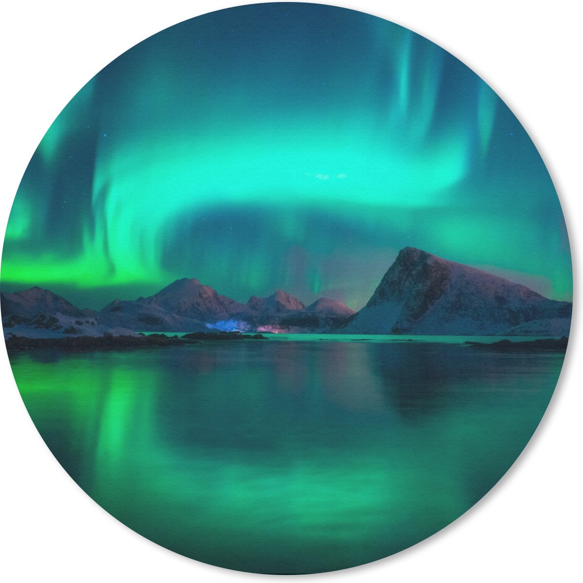 Muismat rond 20x20 cm - Mousepad Noorderlicht - Berg - Noorwegen - Ronde muismatten