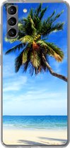 Geschikt voor Samsung Galaxy S21 Plus hoesje - Palmbomen - Strand - Zee - Siliconen Telefoonhoesje