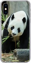 Geschikt voor iPhone X hoesje - Panda - Boomstam - Grot - Siliconen Telefoonhoesje
