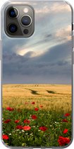 Geschikt voor iPhone 13 Pro hoesje - Bloemen - Tarwe - Wolken - Siliconen Telefoonhoesje