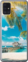 Geschikt voor Samsung Galaxy A52 5G hoesje - Tropisch - Strand - Palmboom - Siliconen Telefoonhoesje