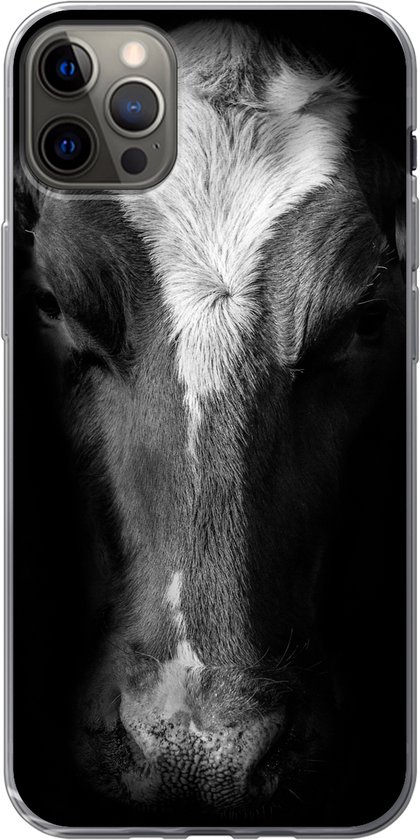 Iphone 12 Pro Max Hoesje - Portretfoto Koe Op Zwarte Achtergrond In  Zwart-Wit -... | Bol.Com