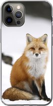 Geschikt voor iPhone 12 Pro hoesje - Vos - Sneeuw - Winter - Siliconen Telefoonhoesje