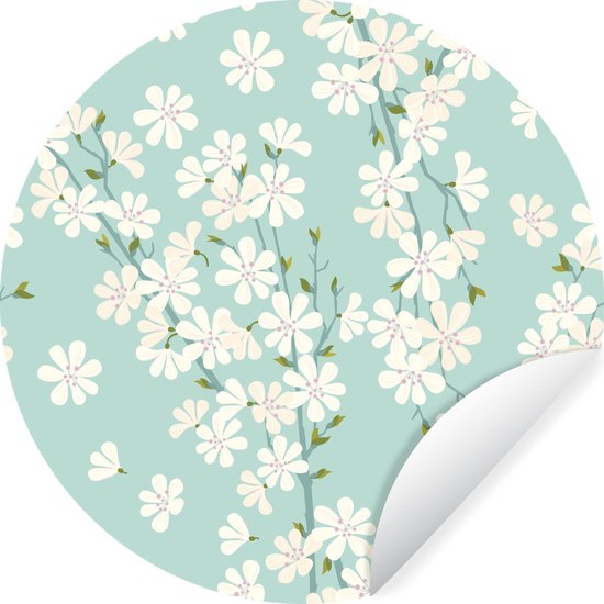 Illustration de conception florale de fleur de cerisier autocollant de papier peint cercle mural 80x80 cm / cercle de papier peint / cercle mural / cercle vivant - auto-adhésif et découpe ronde