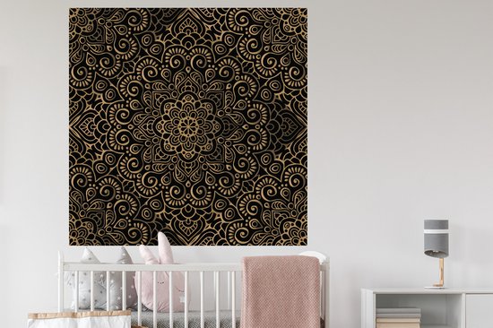 Sticker Muursticker Goud - Motif doré sur fond noir - 120x120 cm - Film adhésif autocollant - Sticker mural repositionnable XXL /