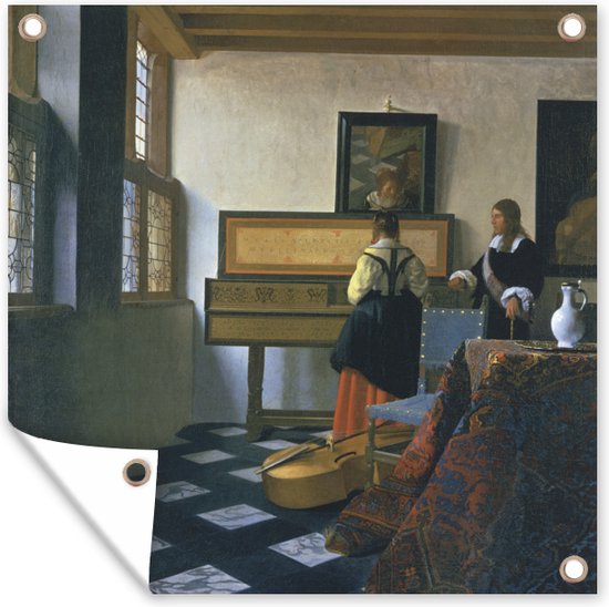 Tuin poster De muziekles - Johannes Vermeer - 200x200 cm - Tuindoek - Buitenposter