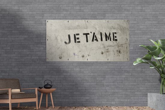 Schuttingposter Quotes - Je t'aime - Ik hou van jou - Frans - Liefde - 200x100 cm - Tuindoek