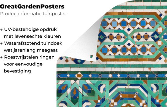 Tuinposter 30x60 cm - Tuindecoratie Een traditionele Marokkaanse mozaïekdecoratie - Poster voor in de tuin - Buiten decoratie - Schutting tuinschilderij - Tuindoek muurdecoratie - Wanddecoratie balkondoek